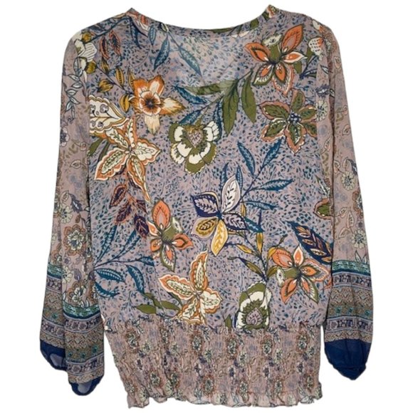 Fig and Flower 2-part Long Sleeved Smocked Top - Lavender/Navy - L - Picture 5 of 10